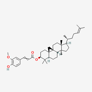 molecular formula C40H58O4 B1214122 [(1S,3R,6S,8R,11S,12S,15R,16R)-7,7,12,16-四甲基-15-[(2R)-6-甲基庚-5-烯-2-基]-6-五环[9.7.0.01,3.03,8.012,16]十八烷基] 3-(4-羟基-3-甲氧基苯基)丙-2-烯酸酯 CAS No. 21238-33-5