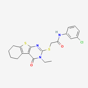 molecular formula C20H20ClN3O2S2 B12141350 N-(3-chlorophenyl)-2-[(3-ethyl-4-oxo-3,4,5,6,7,8-hexahydro[1]benzothieno[2,3-d]pyrimidin-2-yl)sulfanyl]acetamide 