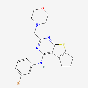 molecular formula C20H21BrN4OS B12141407 N-(3-bromophenyl)-10-[(morpholin-4-yl)methyl]-7-thia-9,11-diazatricyclo[6.4.0.0^{2,6}]dodeca-1(12),2(6),8,10-tetraen-12-amine 