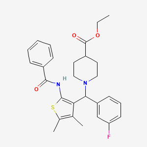 molecular formula C28H31FN2O3S B12141549 Ethyl 1-[(2-benzamido-4,5-dimethylthiophen-3-yl)(3-fluorophenyl)methyl]piperidine-4-carboxylate 