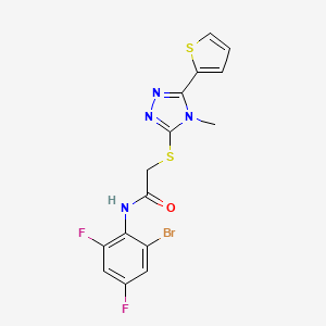 molecular formula C15H11BrF2N4OS2 B12141999 N-(2-bromo-4,6-difluorophenyl)-2-{[4-methyl-5-(thiophen-2-yl)-4H-1,2,4-triazol-3-yl]sulfanyl}acetamide 