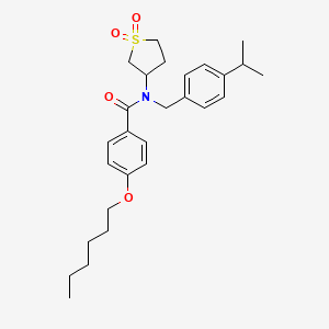 molecular formula C27H37NO4S B12142134 N-(1,1-dioxidotetrahydrothiophen-3-yl)-4-(hexyloxy)-N-[4-(propan-2-yl)benzyl]benzamide 