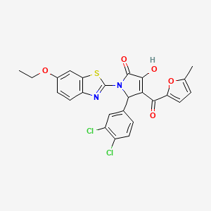 molecular formula C25H18Cl2N2O5S B12142138 (4E)-5-(3,4-dichlorophenyl)-1-(6-ethoxy-1,3-benzothiazol-2-yl)-4-[hydroxy(5-methylfuran-2-yl)methylidene]pyrrolidine-2,3-dione 