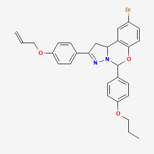molecular formula C28H27BrN2O3 B12142146 9-Bromo-2-[4-(prop-2-en-1-yloxy)phenyl]-5-(4-propoxyphenyl)-1,10b-dihydropyrazolo[1,5-c][1,3]benzoxazine 