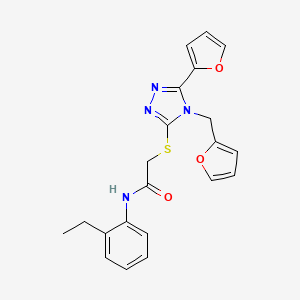 molecular formula C21H20N4O3S B12142160 N-(2-ethylphenyl)-2-[5-(2-furyl)-4-(2-furylmethyl)(1,2,4-triazol-3-ylthio)]ace tamide 
