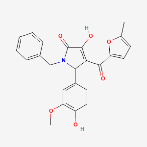 molecular formula C24H21NO6 B12142243 1-benzyl-3-hydroxy-5-(4-hydroxy-3-methoxyphenyl)-4-(5-methylfuran-2-carbonyl)-2,5-dihydro-1H-pyrrol-2-one 