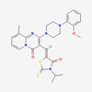 molecular formula C27H29N5O3S2 B12142256 2-[4-(2-methoxyphenyl)piperazin-1-yl]-9-methyl-3-{(Z)-[4-oxo-3-(propan-2-yl)-2-thioxo-1,3-thiazolidin-5-ylidene]methyl}-4H-pyrido[1,2-a]pyrimidin-4-one 