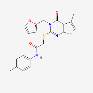molecular formula C23H23N3O3S2 B12142391 N-(4-ethylphenyl)-2-{[3-(furan-2-ylmethyl)-5,6-dimethyl-4-oxo-3,4-dihydrothieno[2,3-d]pyrimidin-2-yl]sulfanyl}acetamide 