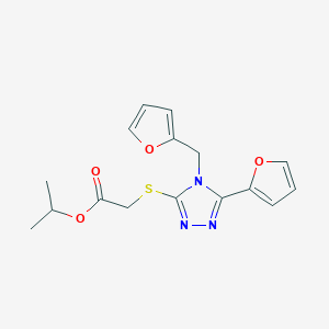 molecular formula C16H17N3O4S B12142397 Methylethyl 2-[5-(2-furyl)-4-(2-furylmethyl)-1,2,4-triazol-3-ylthio]acetate 