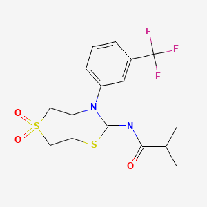 molecular formula C16H17F3N2O3S2 B12142485 N-[(2Z)-5,5-dioxido-3-[3-(trifluoromethyl)phenyl]tetrahydrothieno[3,4-d][1,3]thiazol-2(3H)-ylidene]-2-methylpropanamide 