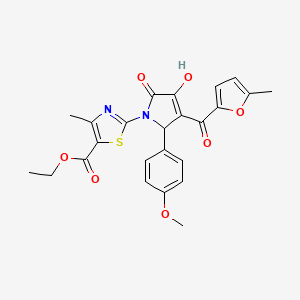 molecular formula C24H22N2O7S B12142494 ethyl 2-[(3E)-3-[hydroxy(5-methylfuran-2-yl)methylidene]-2-(4-methoxyphenyl)-4,5-dioxopyrrolidin-1-yl]-4-methyl-1,3-thiazole-5-carboxylate 