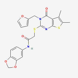molecular formula C22H19N3O5S2 B12142702 N-(1,3-benzodioxol-5-yl)-2-{[3-(furan-2-ylmethyl)-5,6-dimethyl-4-oxo-3,4-dihydrothieno[2,3-d]pyrimidin-2-yl]sulfanyl}acetamide 