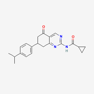 molecular formula C21H23N3O2 B12142761 N-{5-oxo-7-[4-(propan-2-yl)phenyl]-5,6,7,8-tetrahydroquinazolin-2-yl}cyclopropanecarboxamide 