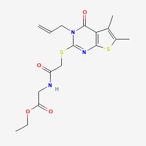 molecular formula C17H21N3O4S2 B12142925 Ethyl 2-[2-(5,6-dimethyl-4-oxo-3-prop-2-enyl-3-hydrothiopheno[2,3-d]pyrimidin-2-ylthio)acetylamino]acetate 