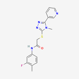molecular formula C17H16FN5OS B12142960 N-(3-fluoro-4-methylphenyl)-2-{[4-methyl-5-(pyridin-3-yl)-4H-1,2,4-triazol-3-yl]sulfanyl}acetamide 