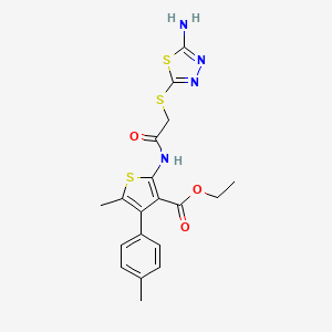 molecular formula C19H20N4O3S3 B12143005 Ethyl 2-({[(5-amino-1,3,4-thiadiazol-2-yl)sulfanyl]acetyl}amino)-5-methyl-4-(4-methylphenyl)thiophene-3-carboxylate 