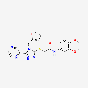 molecular formula C21H18N6O4S B12143055 N-(2,3-dihydro-1,4-benzodioxin-6-yl)-2-{[4-(furan-2-ylmethyl)-5-(pyrazin-2-yl)-4H-1,2,4-triazol-3-yl]sulfanyl}acetamide 