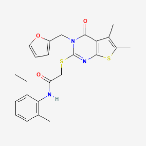 molecular formula C24H25N3O3S2 B12143078 N-(6-ethyl-2-methylphenyl)-2-[3-(2-furylmethyl)-5,6-dimethyl-4-oxo(3-hydrothio pheno[2,3-d]pyrimidin-2-ylthio)]acetamide 