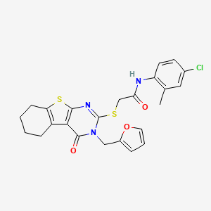 molecular formula C24H22ClN3O3S2 B12143103 N-(4-chloro-2-methylphenyl)-2-[3-(2-furylmethyl)-4-oxo(3,5,6,7,8-pentahydroben zo[b]thiopheno[2,3-d]pyrimidin-2-ylthio)]acetamide 