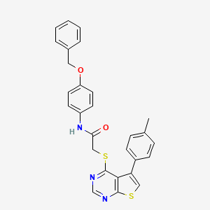 molecular formula C28H23N3O2S2 B12143104 N-[4-(benzyloxy)phenyl]-2-{[5-(4-methylphenyl)thieno[2,3-d]pyrimidin-4-yl]sulfanyl}acetamide 