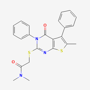 molecular formula C23H21N3O2S2 B12143265 N,N-dimethyl-2-({6-methyl-4-oxo-3,5-diphenyl-3H,4H-thieno[2,3-d]pyrimidin-2-yl}sulfanyl)acetamide 