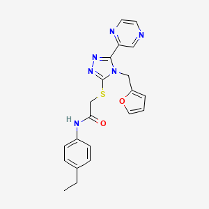 molecular formula C21H20N6O2S B12143309 N-(4-ethylphenyl)-2-{[4-(furan-2-ylmethyl)-5-(pyrazin-2-yl)-4H-1,2,4-triazol-3-yl]sulfanyl}acetamide 