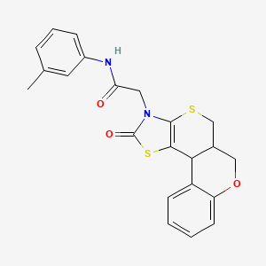 molecular formula C22H20N2O3S2 B12143347 N-(3-methylphenyl)-2-{15-oxo-8-oxa-12,16-dithia-14-azatetracyclo[8.7.0.0^{2,7}.0^{13,17}]heptadeca-2(7),3,5,13(17)-tetraen-14-yl}acetamide 