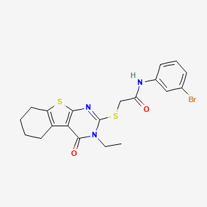 molecular formula C20H20BrN3O2S2 B12143369 N-(3-bromophenyl)-2-(3-ethyl-4-oxo(3,5,6,7,8-pentahydrobenzo[b]thiopheno[2,3-d]pyrimidin-2-ylthio))acetamide 