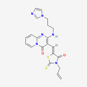 molecular formula C21H20N6O2S2 B12143446 2-{[3-(1H-imidazol-1-yl)propyl]amino}-3-{(Z)-[4-oxo-3-(prop-2-en-1-yl)-2-thioxo-1,3-thiazolidin-5-ylidene]methyl}-4H-pyrido[1,2-a]pyrimidin-4-one 