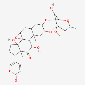 B1214348 7,13,26-Trihydroxy-1-methoxy-5,9,24-trimethyl-10-(6-oxopyran-3-yl)-2,15,21,23-tetraoxaheptacyclo[20.3.1.03,20.05,18.06,14.09,13.014,16]hexacosan-8-one CAS No. 102694-26-8
