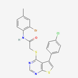 molecular formula C21H15BrClN3OS2 B12143504 N-(2-bromo-4-methylphenyl)-2-{[5-(4-chlorophenyl)thieno[2,3-d]pyrimidin-4-yl]sulfanyl}acetamide 