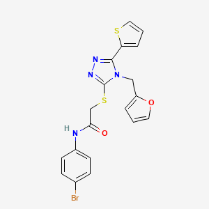 molecular formula C19H15BrN4O2S2 B12143685 N-(4-bromophenyl)-2-{[4-(furan-2-ylmethyl)-5-(thiophen-2-yl)-4H-1,2,4-triazol-3-yl]sulfanyl}acetamide 