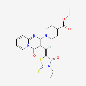 molecular formula C22H24N4O4S2 B12143763 ethyl 1-{3-[(Z)-(3-ethyl-4-oxo-2-thioxo-1,3-thiazolidin-5-ylidene)methyl]-4-oxo-4H-pyrido[1,2-a]pyrimidin-2-yl}piperidine-4-carboxylate 