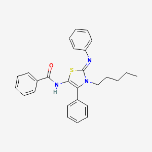 molecular formula C27H27N3OS B12143949 N-[(2E)-3-pentyl-4-phenyl-2-(phenylimino)-2,3-dihydro-1,3-thiazol-5-yl]benzamide 