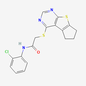 molecular formula C17H14ClN3OS2 B12143986 N-(2-chlorophenyl)-2-(5,6,7-trihydrocyclopenta[1,2-d]pyrimidino[4,5-b]thiophen-4-ylthio)acetamide 