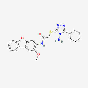 molecular formula C23H25N5O3S B12144015 Acetamide,2-[(4-amino-5-cyclohexyl-4H-1,2,4-triazol-3-YL)thio]-N-(2-methoxy-3-dibenzofuranyl)- 