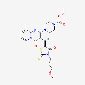 molecular formula C24H29N5O5S2 B12144090 ethyl 4-(3-{(Z)-[3-(3-methoxypropyl)-4-oxo-2-thioxo-1,3-thiazolidin-5-ylidene]methyl}-9-methyl-4-oxo-4H-pyrido[1,2-a]pyrimidin-2-yl)piperazine-1-carboxylate 