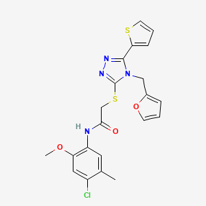 molecular formula C21H19ClN4O3S2 B12144304 N-(4-chloro-2-methoxy-5-methylphenyl)-2-{[4-(furan-2-ylmethyl)-5-(thiophen-2-yl)-4H-1,2,4-triazol-3-yl]sulfanyl}acetamide 