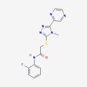 molecular formula C15H13FN6OS B12144424 N-(2-fluorophenyl)-2-{[4-methyl-5-(pyrazin-2-yl)-4H-1,2,4-triazol-3-yl]sulfanyl}acetamide 