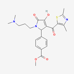 molecular formula C23H27N3O5S B12144461 Methyl 4-{3-[(2,4-dimethyl(1,3-thiazol-5-yl))carbonyl]-1-[3-(dimethylamino)pro pyl]-4-hydroxy-5-oxo-3-pyrrolin-2-yl}benzoate 