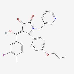 molecular formula C27H25FN2O4 B12144472 4-(3-fluoro-4-methylbenzoyl)-3-hydroxy-5-(4-propoxyphenyl)-1-(3-pyridinylmethyl)-1,5-dihydro-2H-pyrrol-2-one CAS No. 618073-92-0