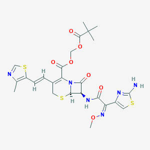 molecular formula C25H28N6O7S3 B121445 2,2-Dimethylpropanoyloxymethyl (6R,7R)-7-[[(2Z)-2-(2-amino-1,3-thiazol-4-yl)-2-methoxyiminoacetyl]amino]-3-[(E)-2-(4-methyl-1,3-thiazol-5-yl)ethenyl]-8-oxo-5-thia-1-azabicyclo[4.2.0]oct-2-ene-2-carboxylate CAS No. 138514-32-6