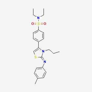 molecular formula C23H29N3O2S2 B12144523 N,N-diethyl-4-{(2Z)-2-[(4-methylphenyl)imino]-3-propyl-2,3-dihydro-1,3-thiazol-4-yl}benzenesulfonamide 
