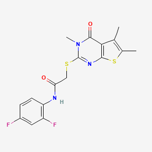 molecular formula C17H15F2N3O2S2 B12144642 N-(2,4-difluorophenyl)-2-(3,5,6-trimethyl-4-oxo(3-hydrothiopheno[2,3-d]pyrimid in-2-ylthio))acetamide 