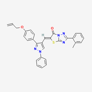 molecular formula C30H23N5O2S B12144698 (5Z)-2-(2-methylphenyl)-5-({1-phenyl-3-[4-(prop-2-en-1-yloxy)phenyl]-1H-pyrazol-4-yl}methylidene)[1,3]thiazolo[3,2-b][1,2,4]triazol-6(5H)-one 