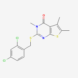 molecular formula C16H14Cl2N2OS2 B12144708 2-[(2,4-dichlorobenzyl)sulfanyl]-3,5,6-trimethylthieno[2,3-d]pyrimidin-4(3H)-one 