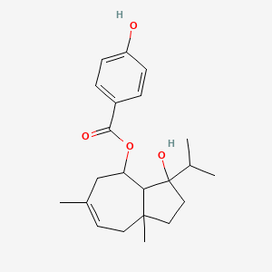 molecular formula C22H30O4 B1214473 (3-Hydroxy-6,8a-dimethyl-3-propan-2-yl-1,2,3a,4,5,8-hexahydroazulen-4-yl) 4-hydroxybenzoate 