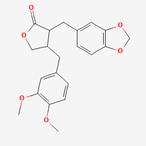 molecular formula C21H22O6 B1214474 3-(1,3-Benzodioxol-5-ylmethyl)-4-(3,4-dimethoxybenzyl)dihydro-2(3H)-furanone 