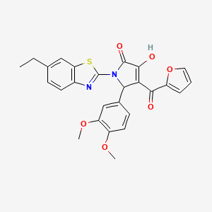 molecular formula C26H22N2O6S B12144753 (4E)-5-(3,4-dimethoxyphenyl)-1-(6-ethyl-1,3-benzothiazol-2-yl)-4-[furan-2-yl(hydroxy)methylidene]pyrrolidine-2,3-dione 