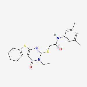 molecular formula C22H25N3O2S2 B12144837 N-(3,5-dimethylphenyl)-2-(3-ethyl-4-oxo(3,5,6,7,8-pentahydrobenzo[b]thiopheno[2,3-d]pyrimidin-2-ylthio))acetamide 